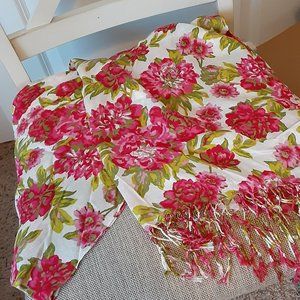Peony Blossom Printed Scarf with Fringe
